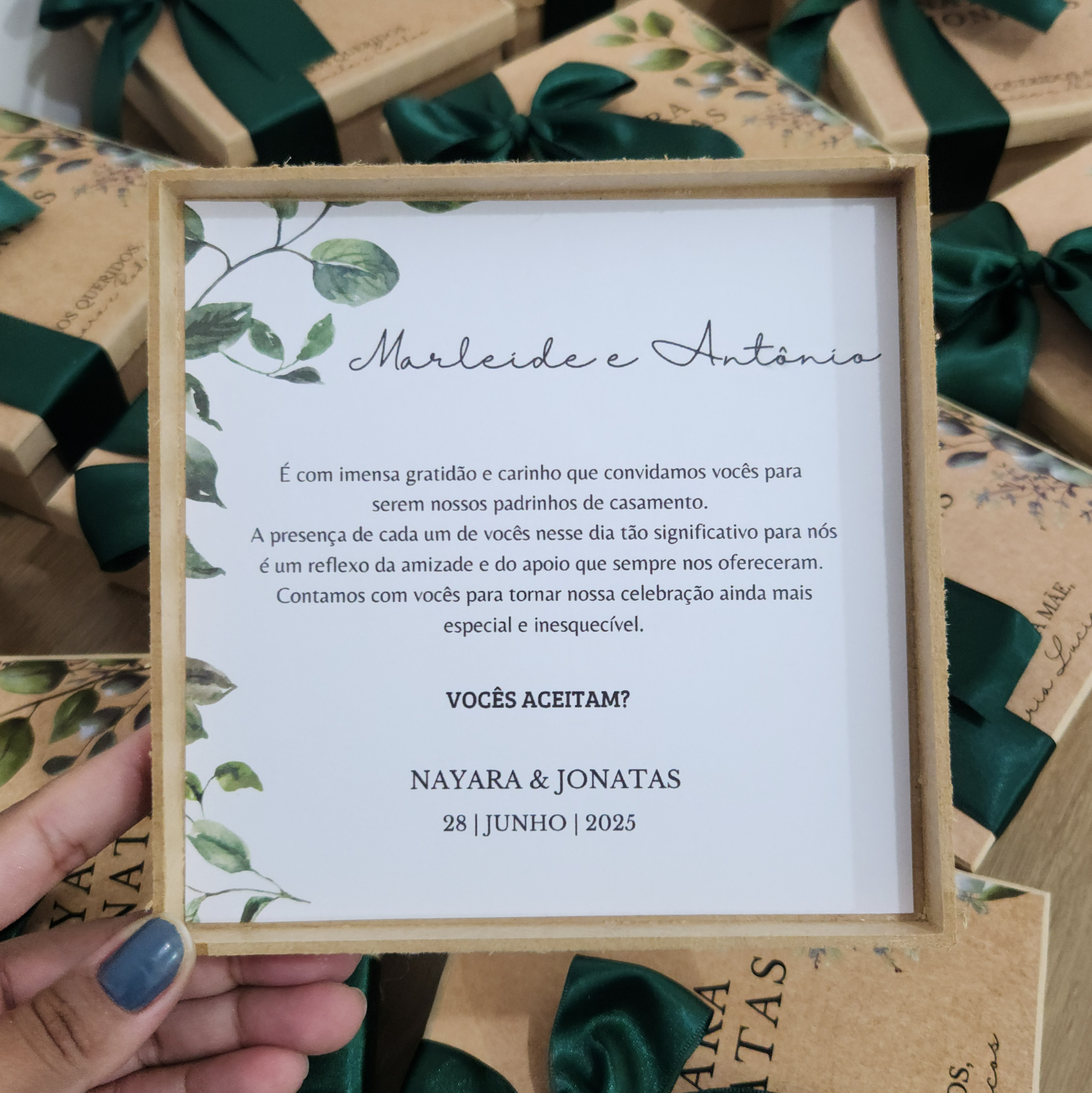 Caixa MDF Personalizada - Convite Padrinhos Casamento - Verde Esmeralda