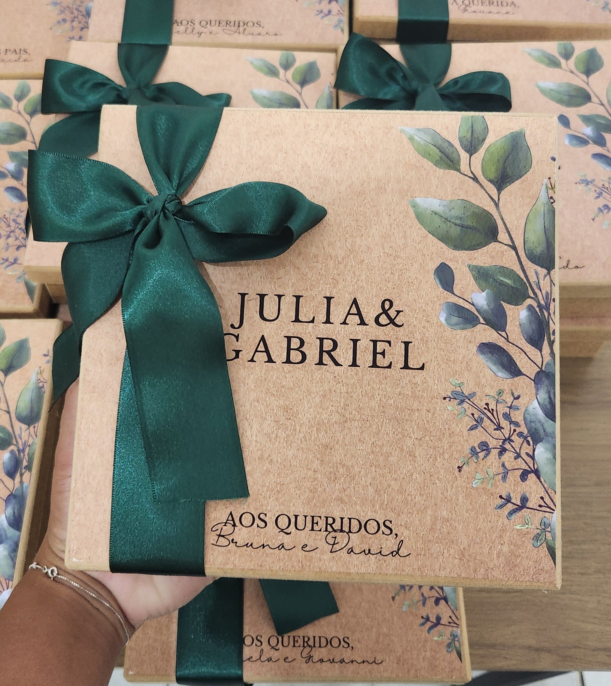 Caixa MDF Personalizada - Convite Padrinhos Casamento - Verde Esmeralda
