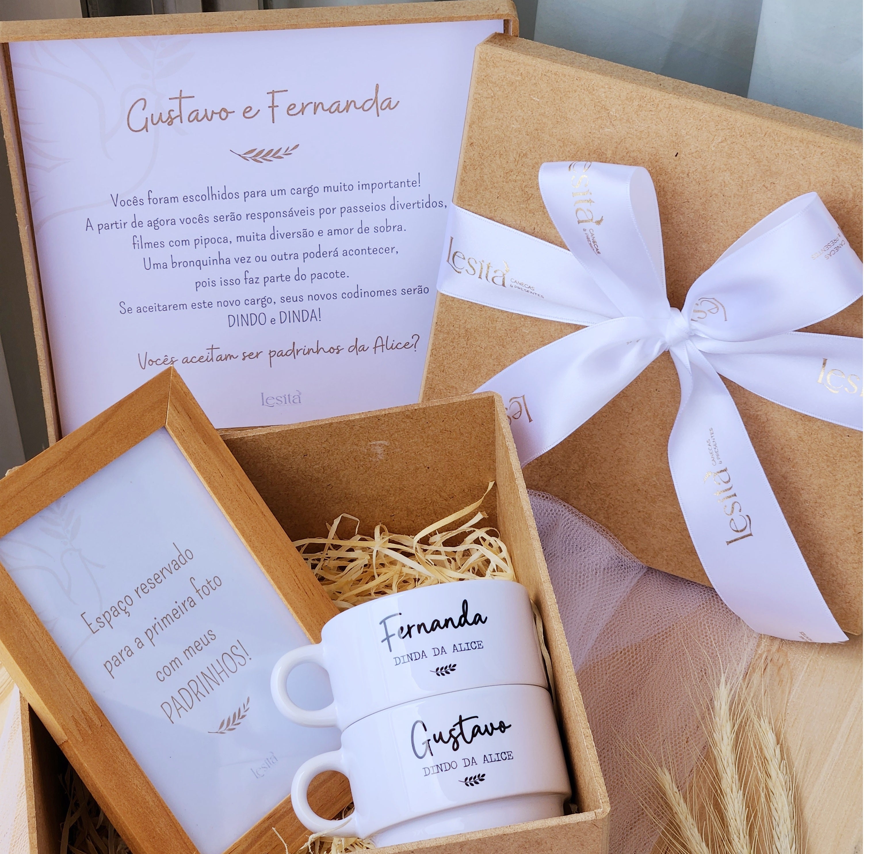Combo Amor Convite/Agradecimento Padrinhos Batismo - 1 Kit Casal + 1 Kit Individual
