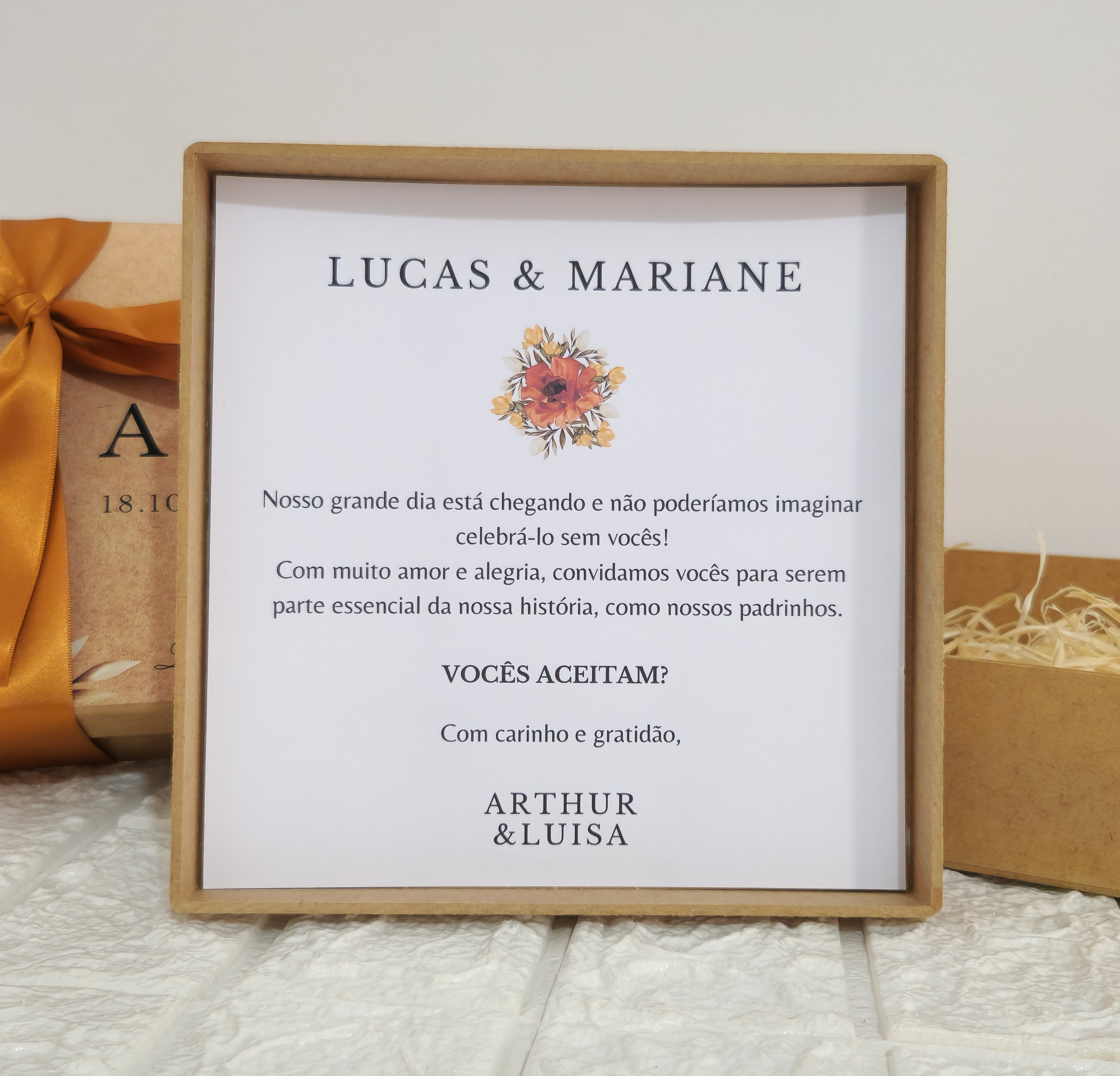 Caixa MDF Personalizada - Convite Padrinhos Casamento - Terracota