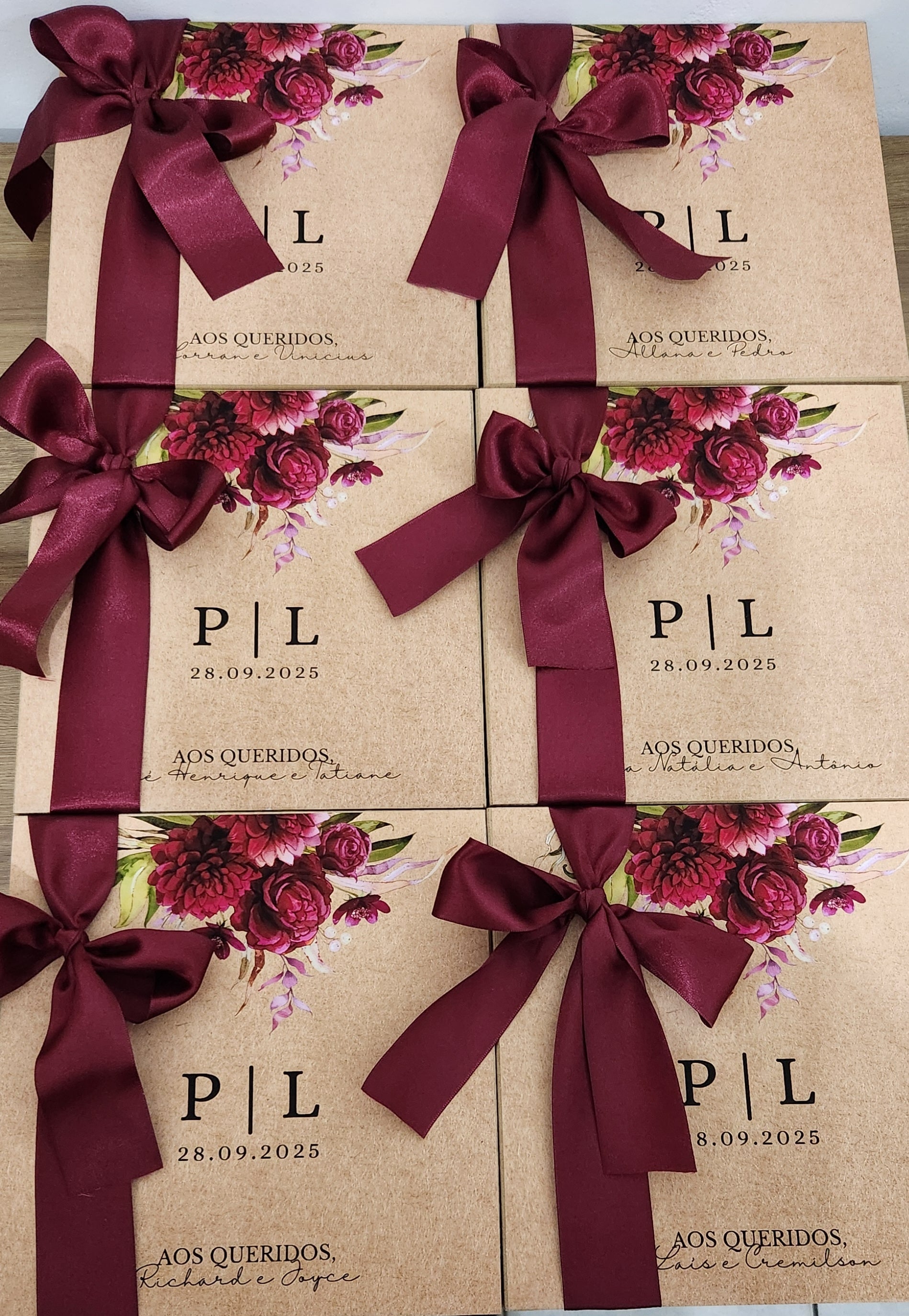 Caixa MDF Personalizada - Convite Padrinhos Casamento - Marsala