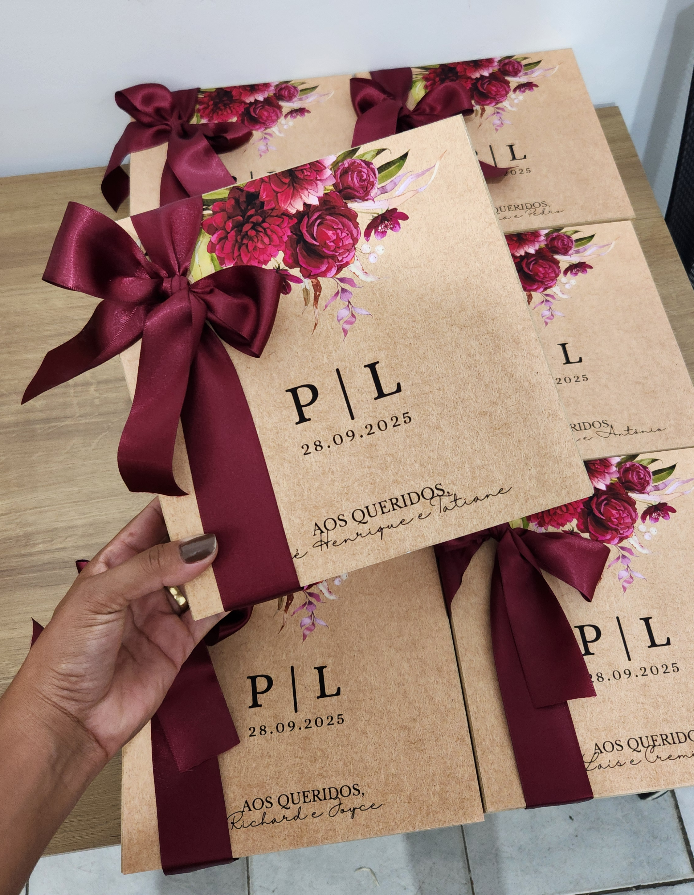 Caixa MDF Personalizada - Convite Padrinhos Casamento - Marsala