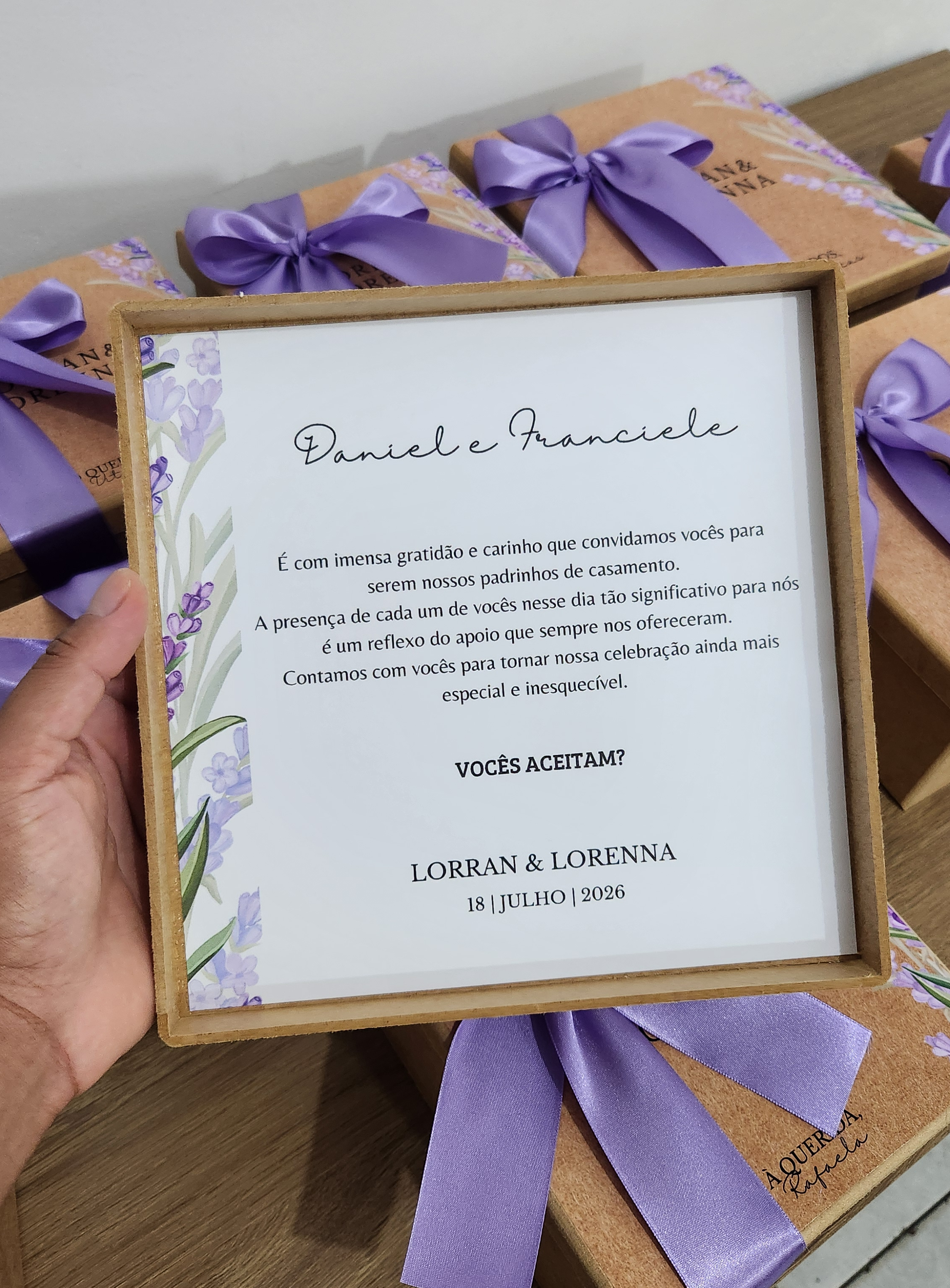 Caixa MDF Personalizada - Convite Padrinhos Casamento -  Lavanda/Lilás