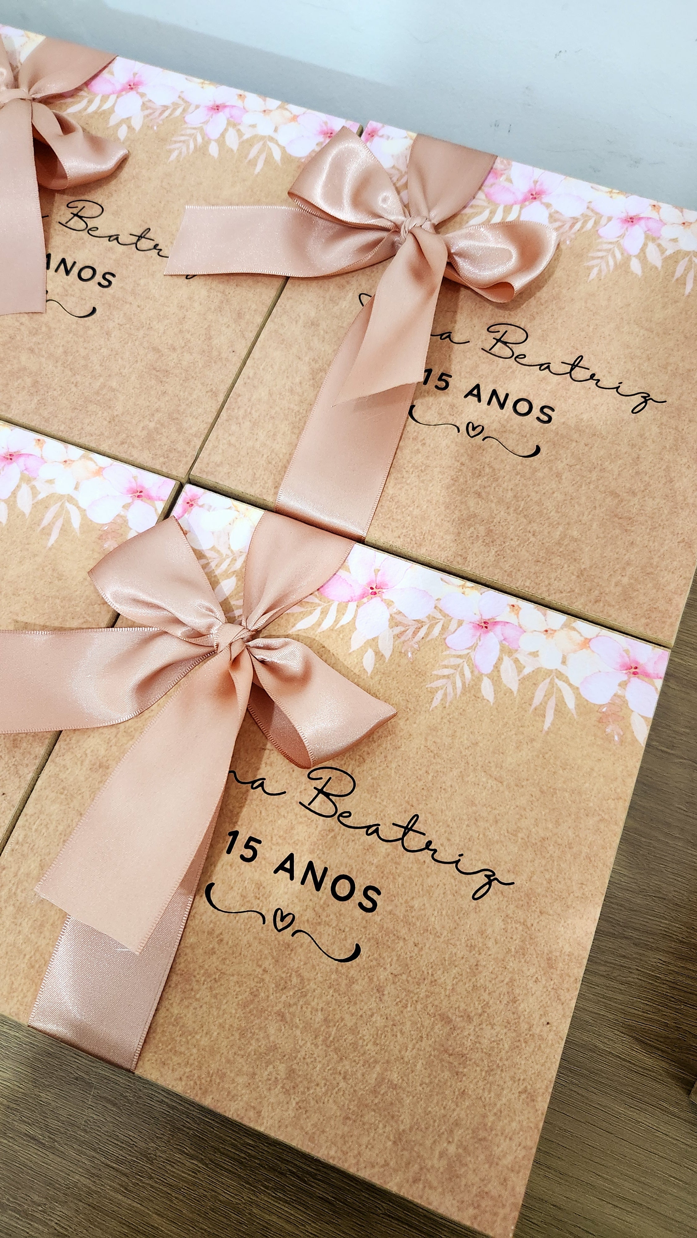 Caixa MDF Personalizada - Convite Aniversário 15 anos - Rosé