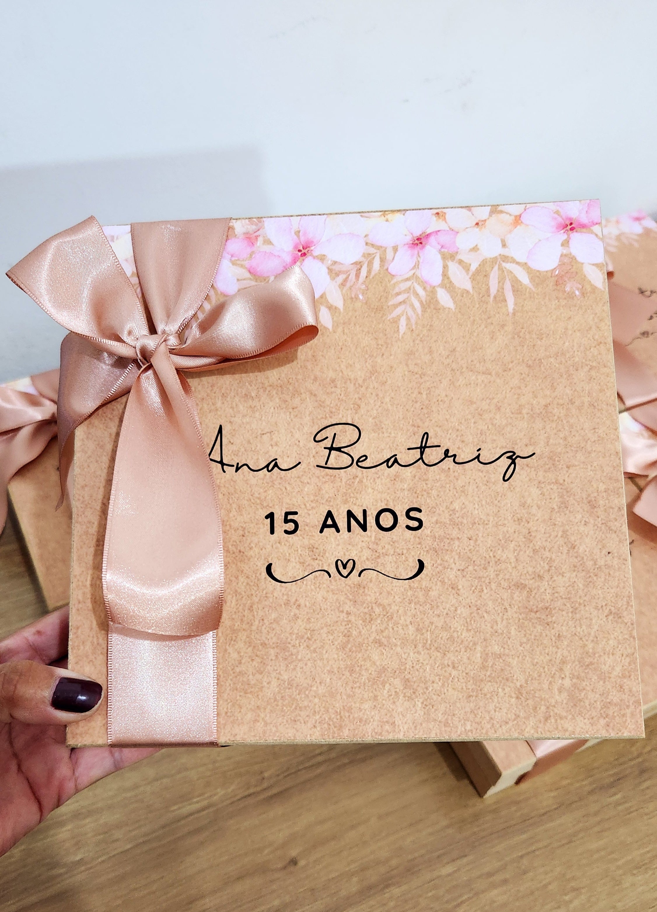 Caixa MDF Personalizada - Convite Aniversário 15 anos - Rosé